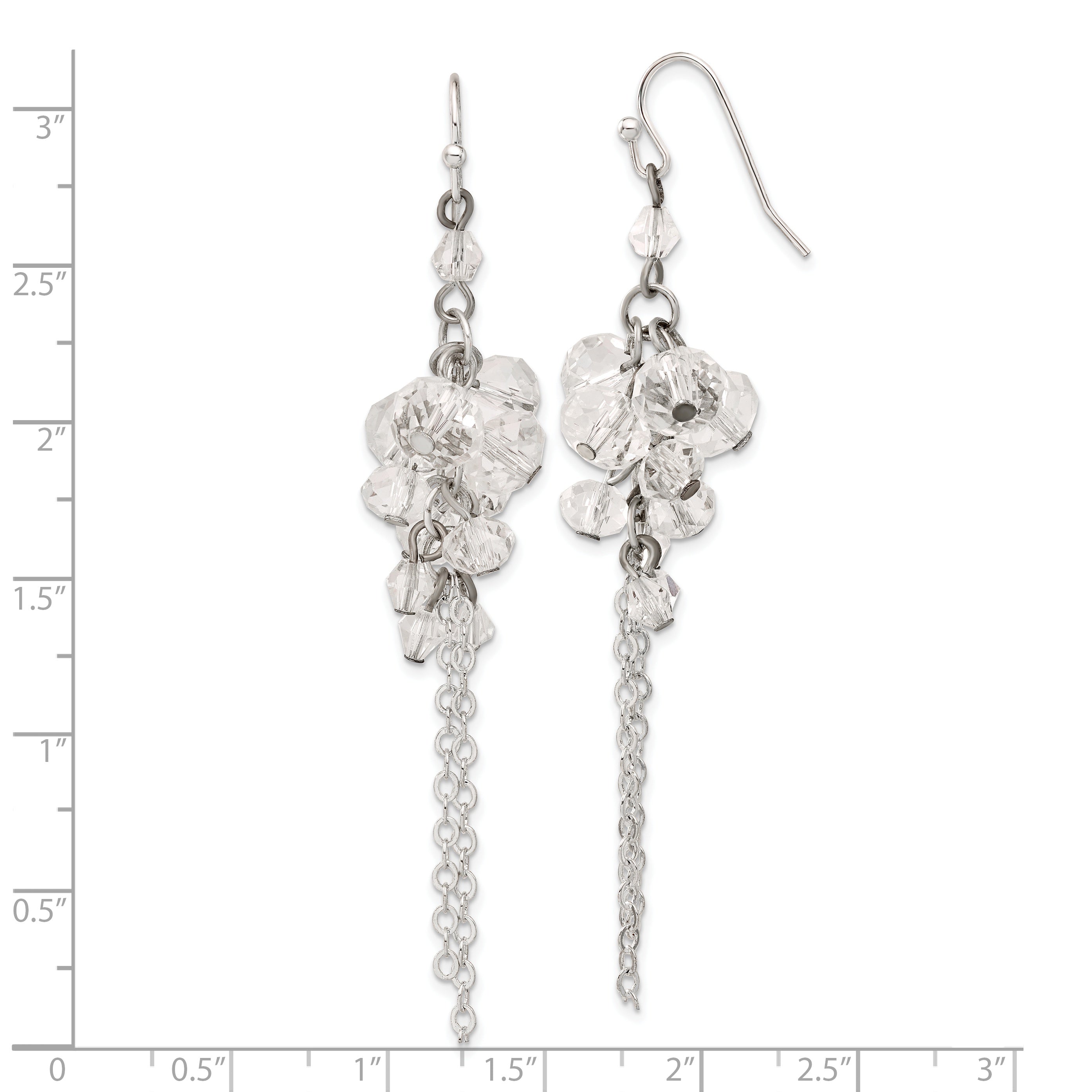 Silver-Tone Crystal Drop Earrings with Cluster Beads Polished Finish