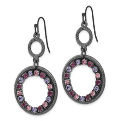 Black-Plated Crystal Dangle Earrings with Pink & Purple Accents Vintage-Inspired