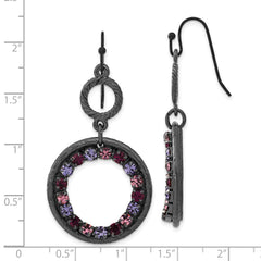 Black-Plated Crystal Dangle Earrings with Pink & Purple Accents Vintage-Inspired