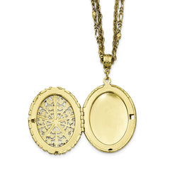 1928 Jewelry Brass-tone Fligree 42mm Oval Locket 16 inch Double Chain Necklace Holds 2 Photos