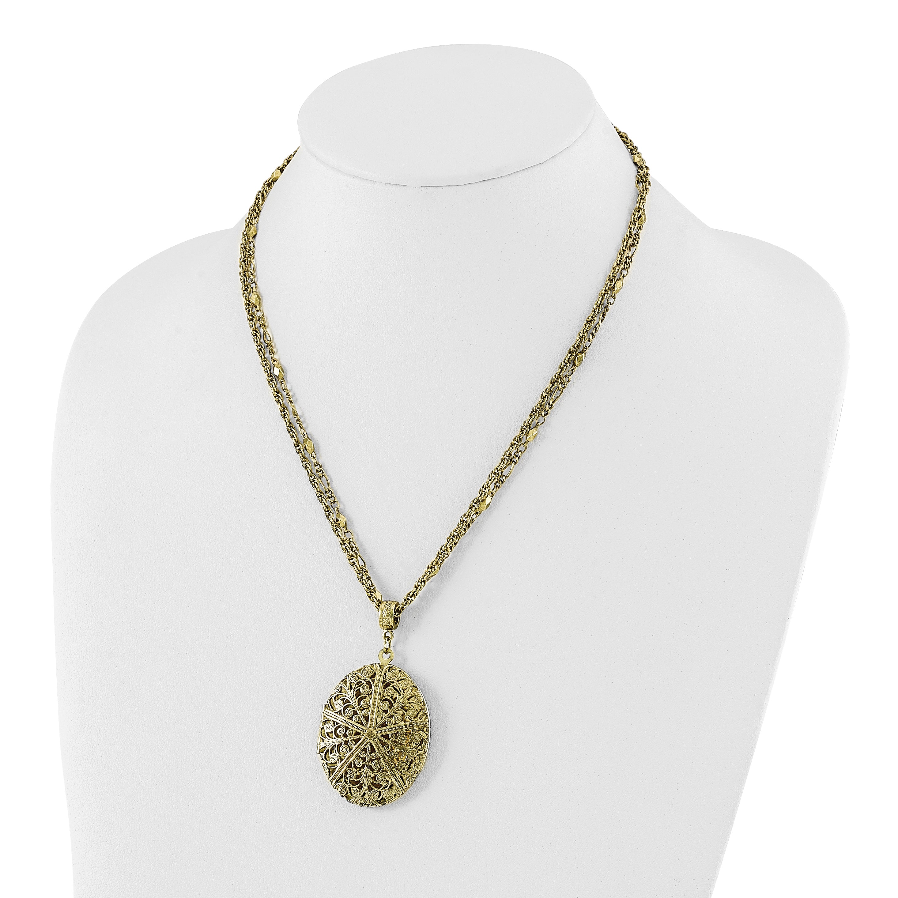 1928 Jewelry Vintage Brass-tone Double Chain Locket Necklace