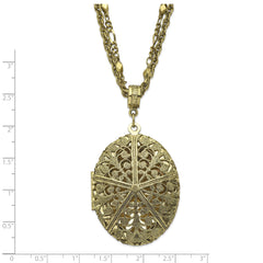 1928 Jewelry Brass-tone Fligree 42mm Oval Locket 16 inch Double Chain Necklace Holds 2 Photos