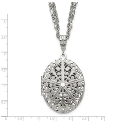 1928 Jewelry Silver-tone Fligree 42mm Oval Locket 16 inch Double Chain Necklace Holds 2 Photos