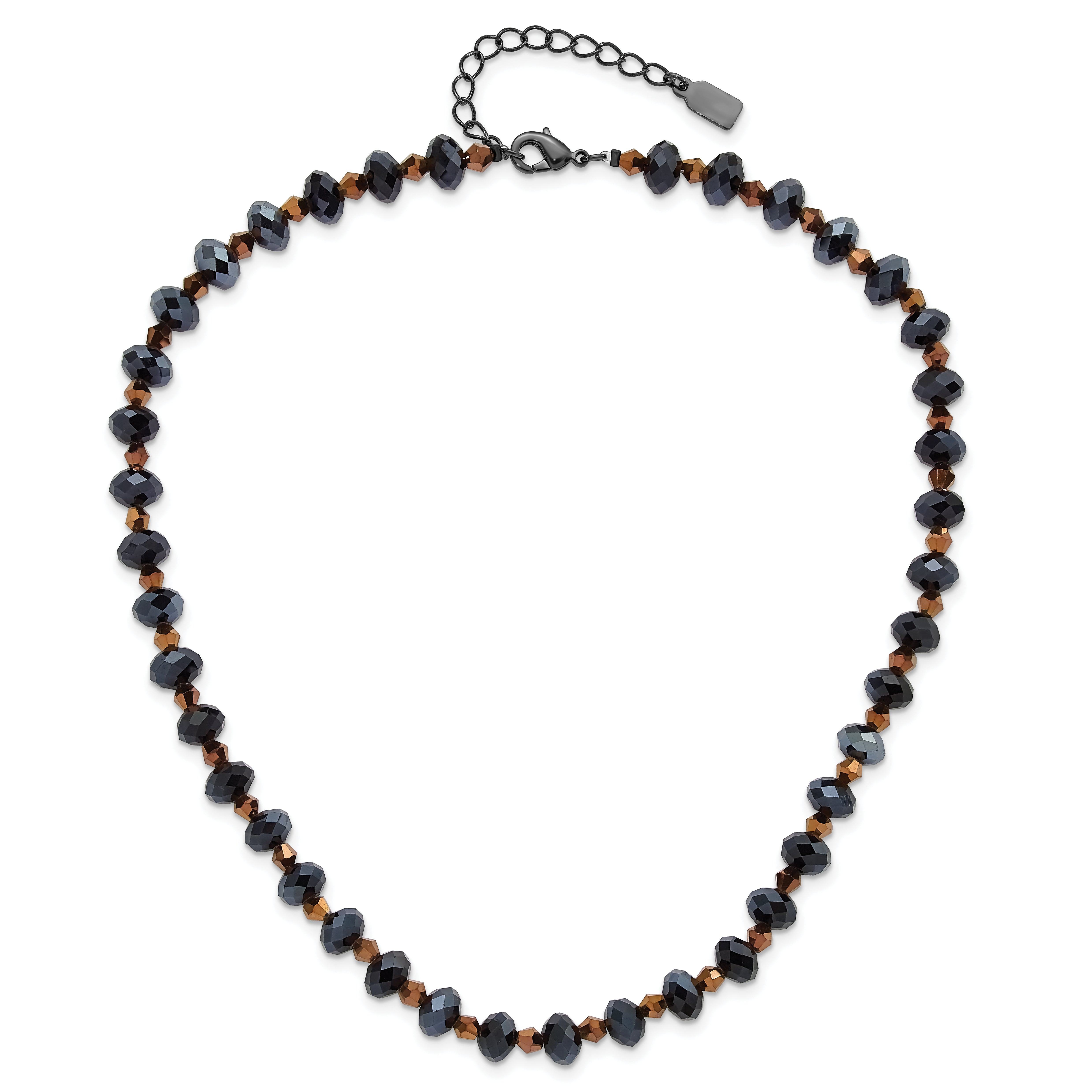 1928 Jewelry Black-plated Black and Brown Faceted Glass Beads Adjustable 16 inch Necklace with 3 inch extension