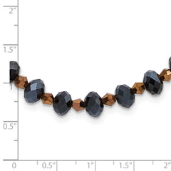 1928 Jewelry Black-plated Black and Brown Faceted Glass Beads Adjustable 16 inch Necklace with 3 inch extension