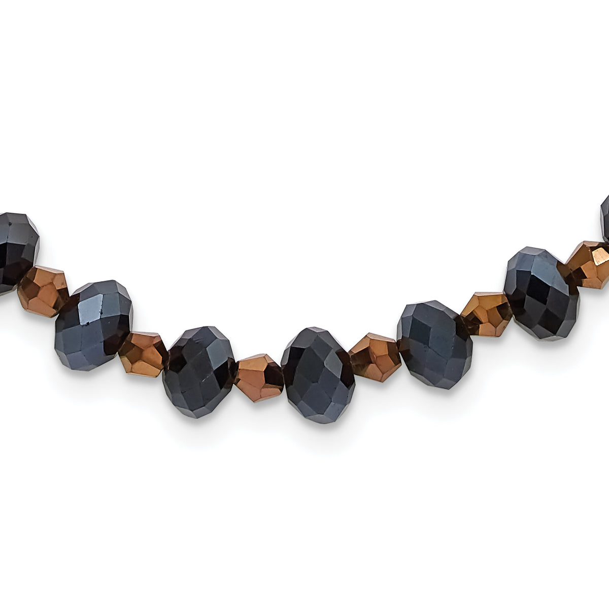 1928 Jewelry Black-plated Black and Brown Faceted Glass Beads Adjustable 16 inch Necklace with 3 inch extension