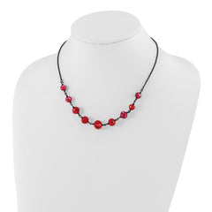 1928 Jewelry Black-plated Red Glass Faceted Graduated Bead 16 inch Necklace with 3 inch extension