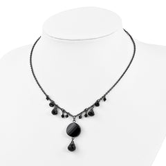 1928 Jewelry Black-plated Jet Black Faceted Glass Dangle Beads 16 inch Necklace with 3 inch extension