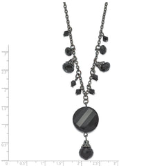 1928 Jewelry Black-plated Jet Black Faceted Glass Dangle Beads 16 inch Necklace with 3 inch extension