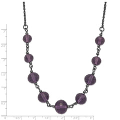 1928 Black-plated Smokey Purple Glass Faceted Graduated Bead 16 inch Necklace with 3 inch extension