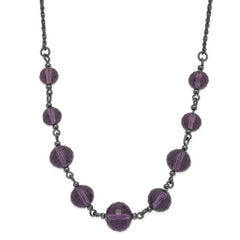 1928 Black-plated Smokey Purple Glass Faceted Graduated Bead 16 inch Necklace with 3 inch extension