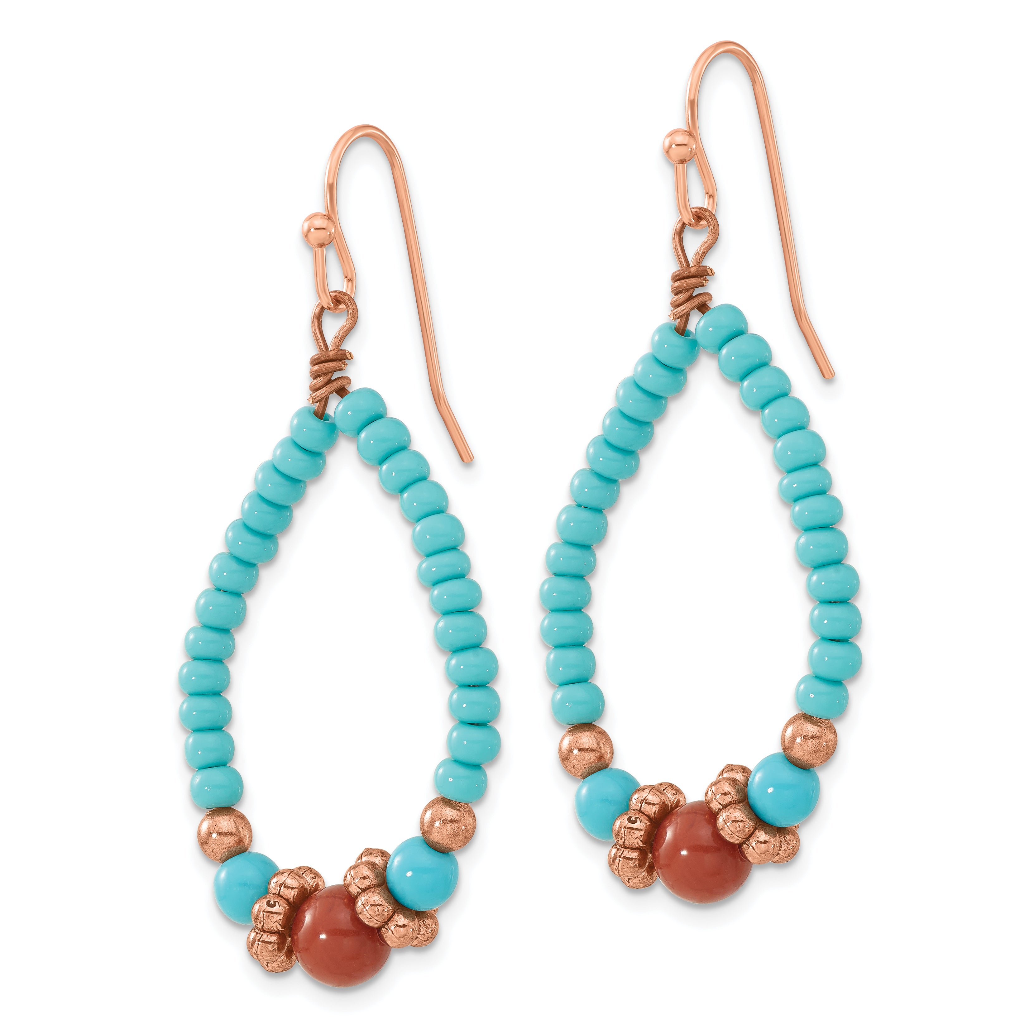 1928 Jewelry Copper-tone Aqua and Brown Acrylic Beads Teardrop Dangle Earrings