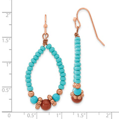 1928 Jewelry Copper-tone Aqua and Brown Acrylic Beads Teardrop Dangle Earrings