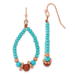 1928 Jewelry Copper-tone Aqua and Brown Acrylic Beads Teardrop Dangle Earrings