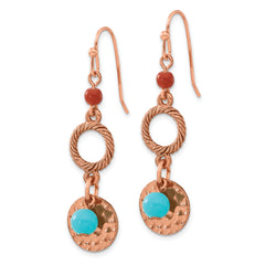 1928 Jewelry Copper-tone Textured and Hammered Aqua and Brown Acrylic Beads Dangle Earrings