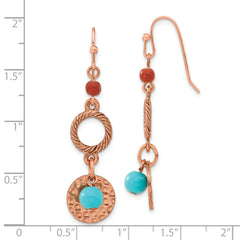 1928 Jewelry Copper-tone Textured and Hammered Aqua and Brown Acrylic Beads Dangle Earrings