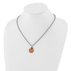 1928 Jewelry Copper-tone and Aqua Acrylic Bead Link Brown Acrylic Bead and Polished Peace Pendant 16 in Necklace with 3 inch extension