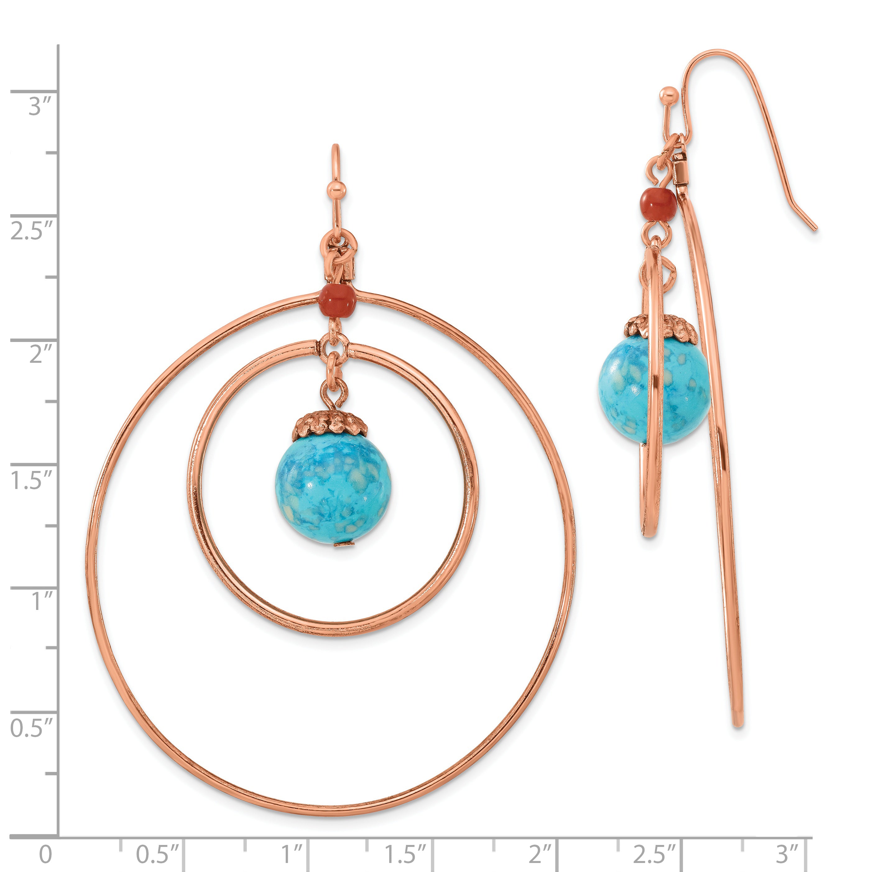 Copper-Tone Dangle Earrings with Brown and Aqua Acrylic Beads – Vintage Inspired