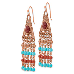 1928 Jewelry Copper-tone Aqua and Brown Acrylic Beads Long Dangle Earrings