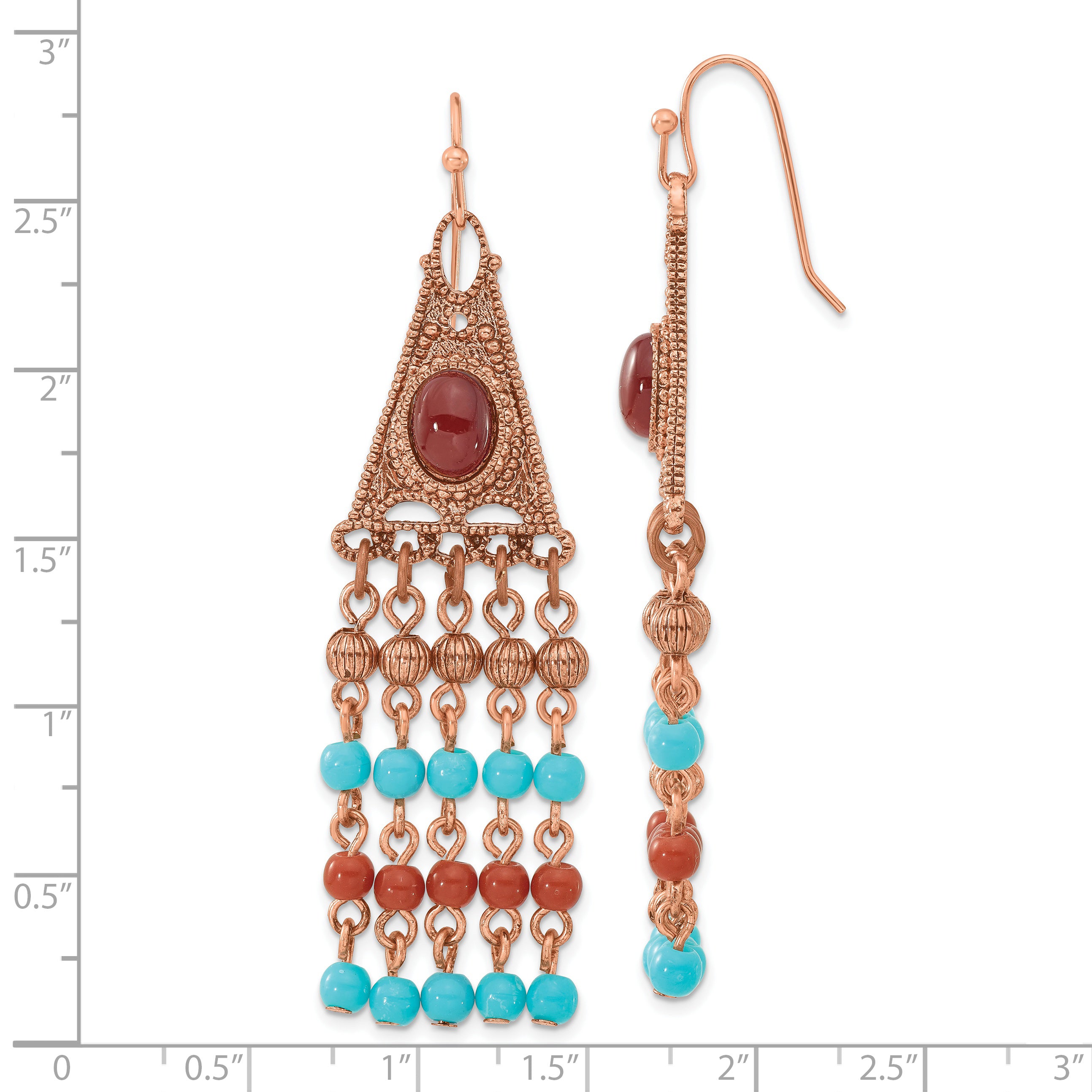 1928 Jewelry Copper-tone Aqua and Brown Acrylic Beads Long Dangle Earrings