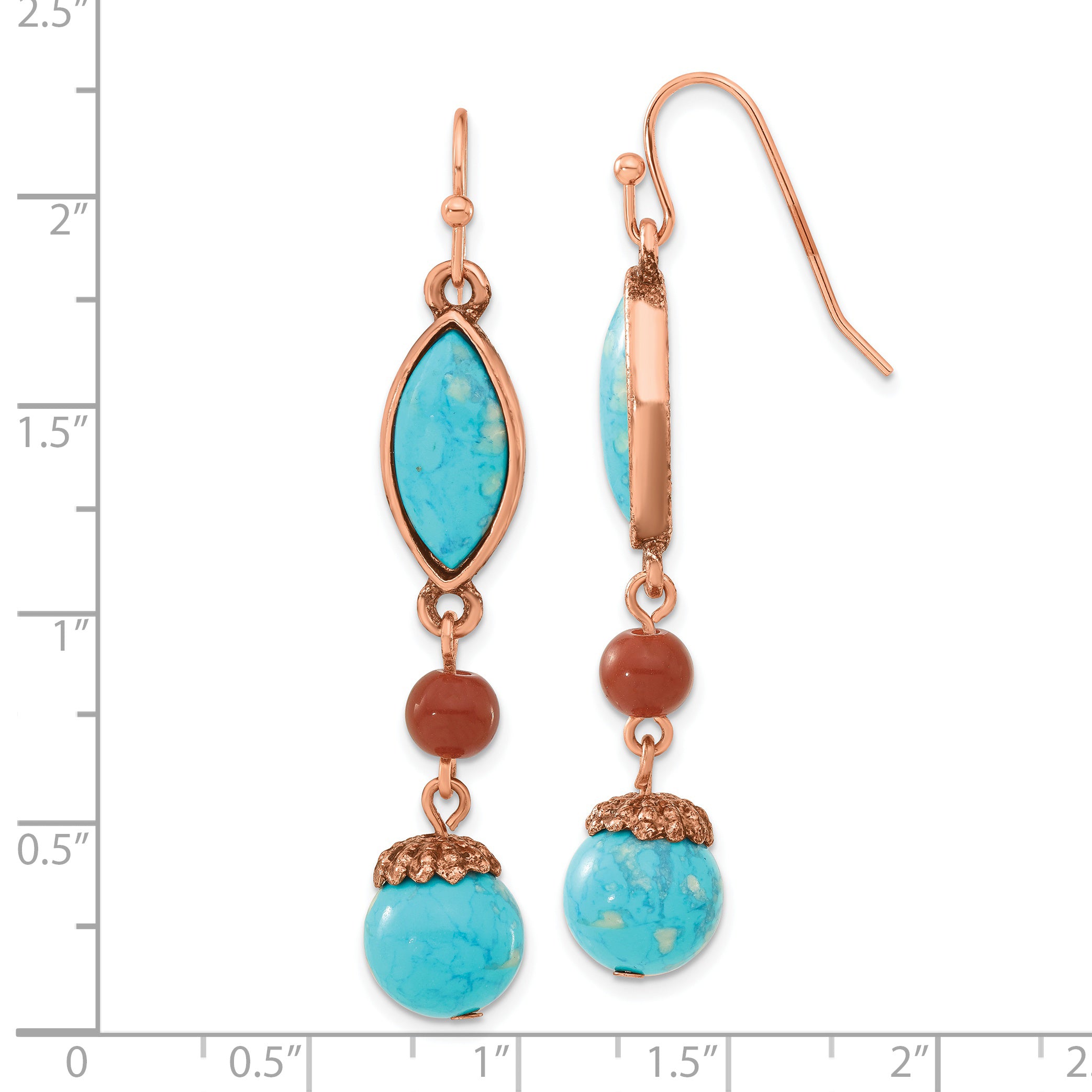 1928 Jewelry Copper-tone Aqua Blue and Brown Acrylic Beads Dangle Earrings