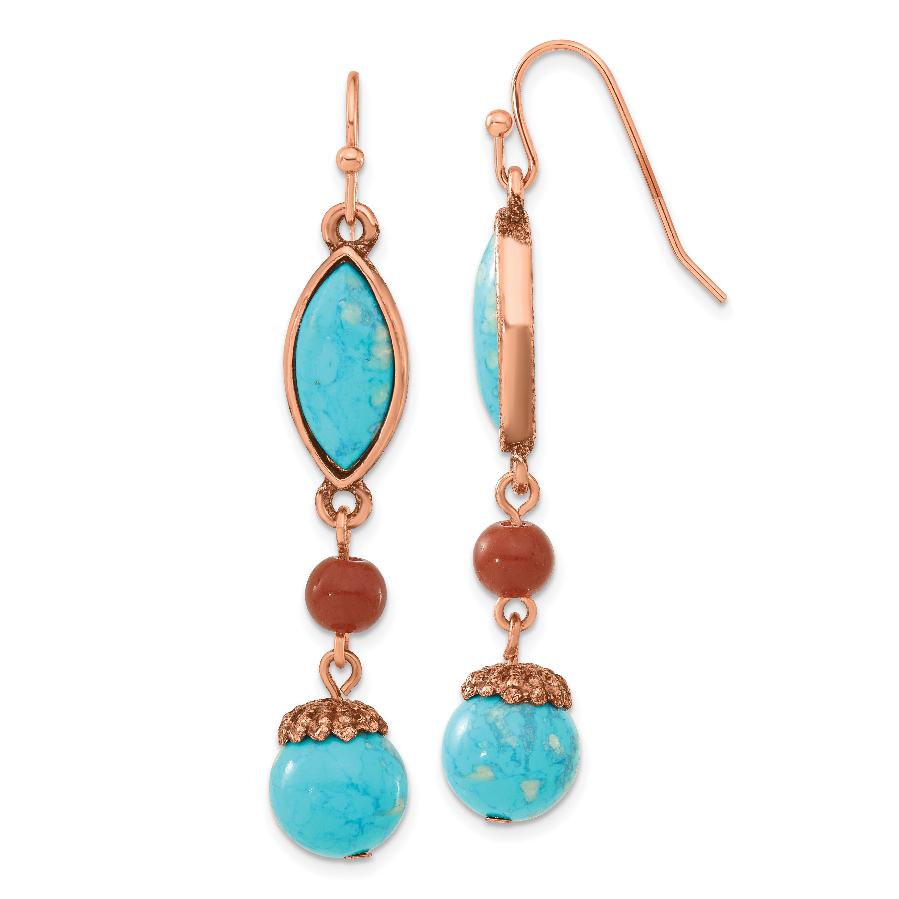 1928 Jewelry Copper-tone Aqua Blue and Brown Acrylic Beads Dangle Earrings