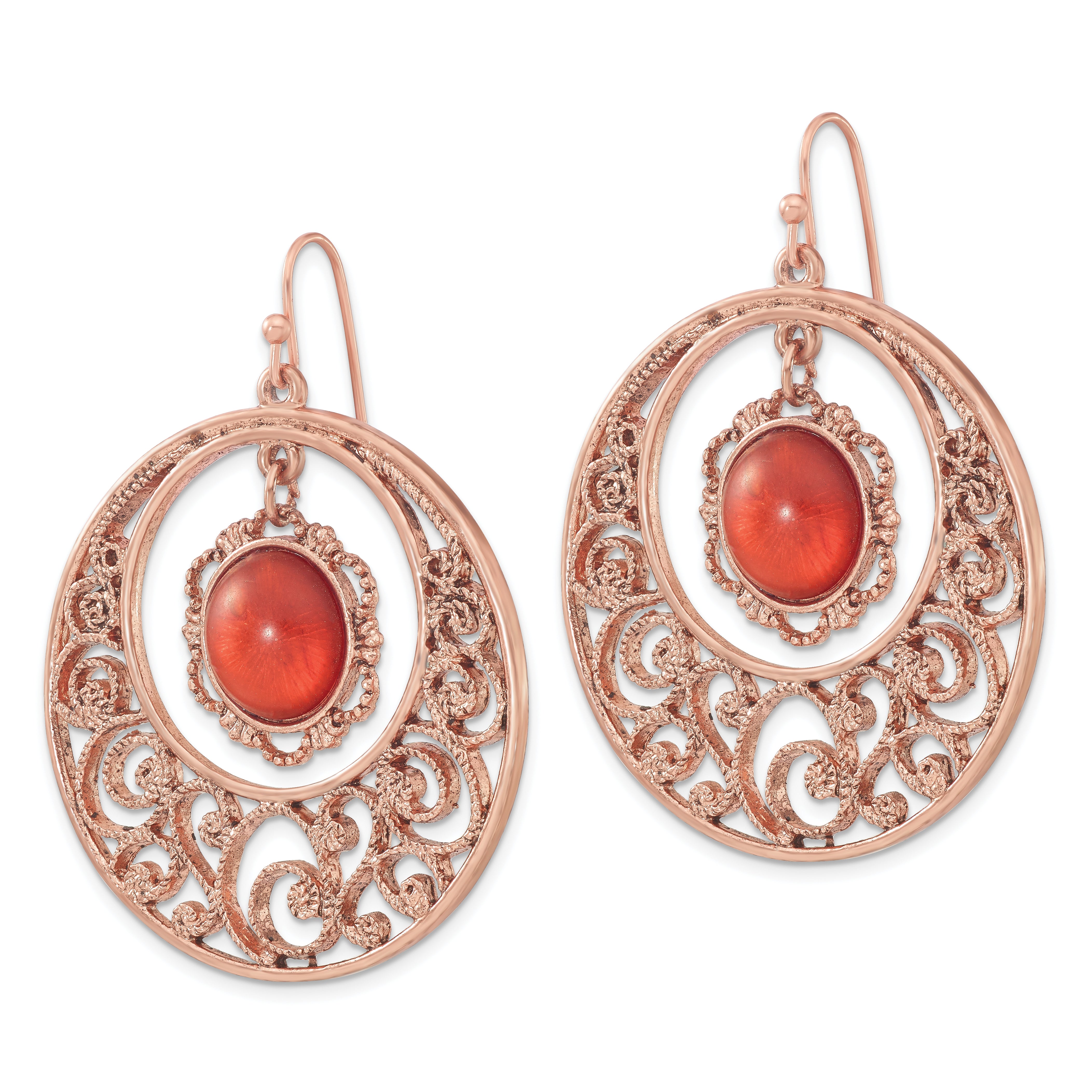 1928 Jewelry Copper-tone Filigree Circle with Sienna Crystal Dangle Earrings