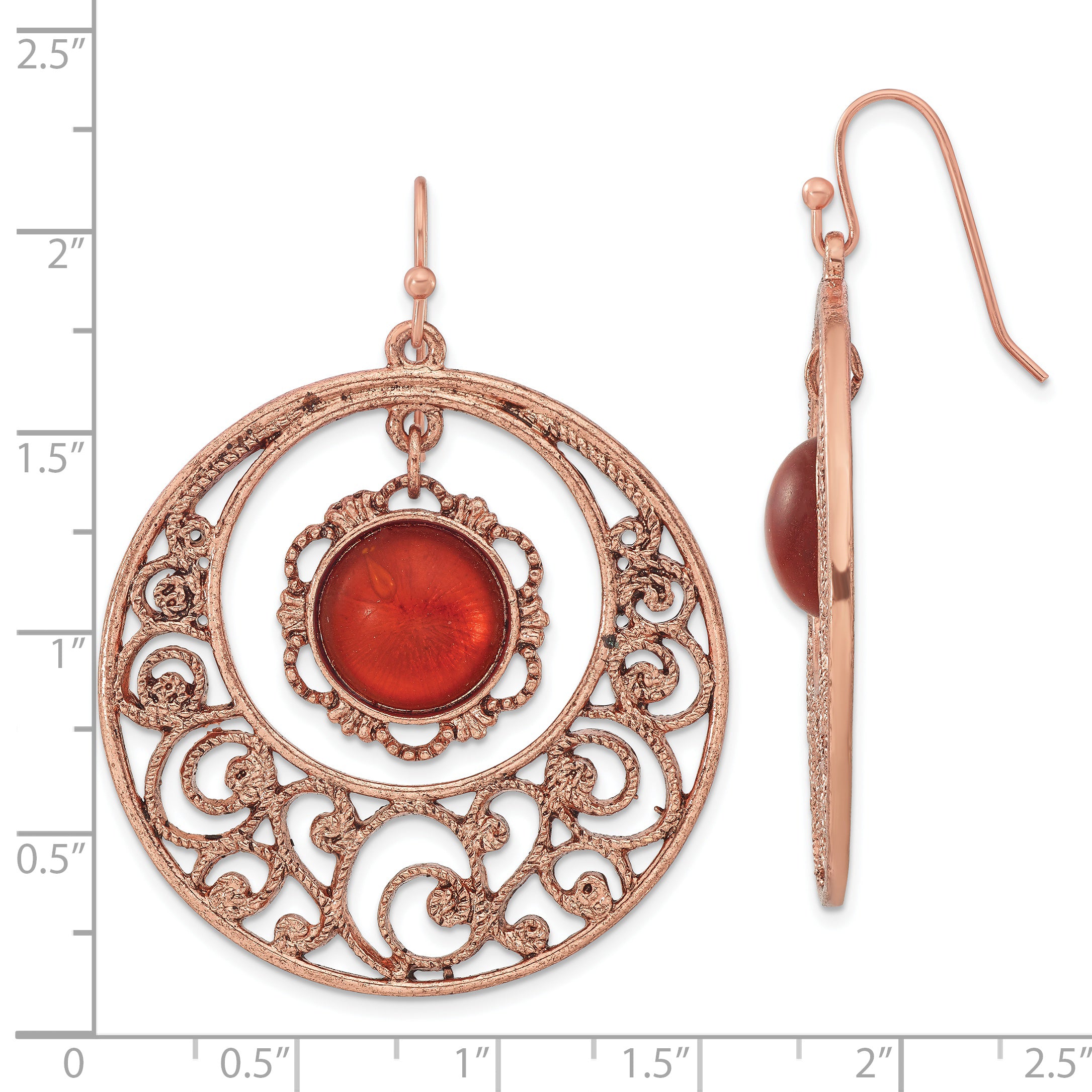 Copper-Tone Filigree Crystal Dangle Earrings with Vintage Elegance