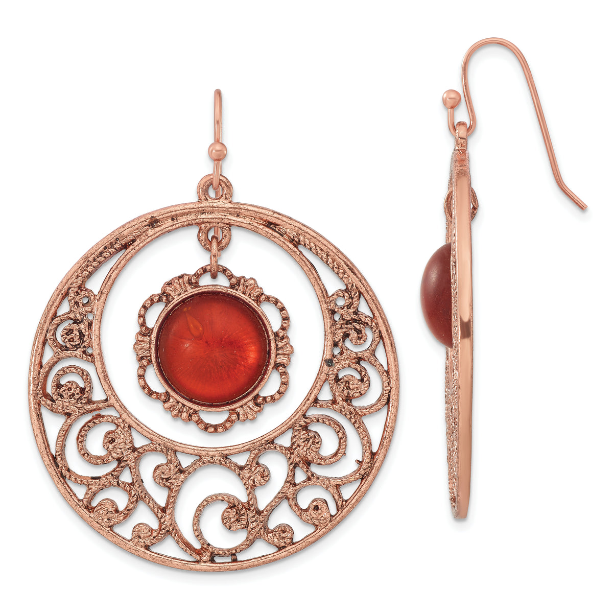 1928 Jewelry Copper-tone Filigree Circle with Sienna Crystal Dangle Earrings