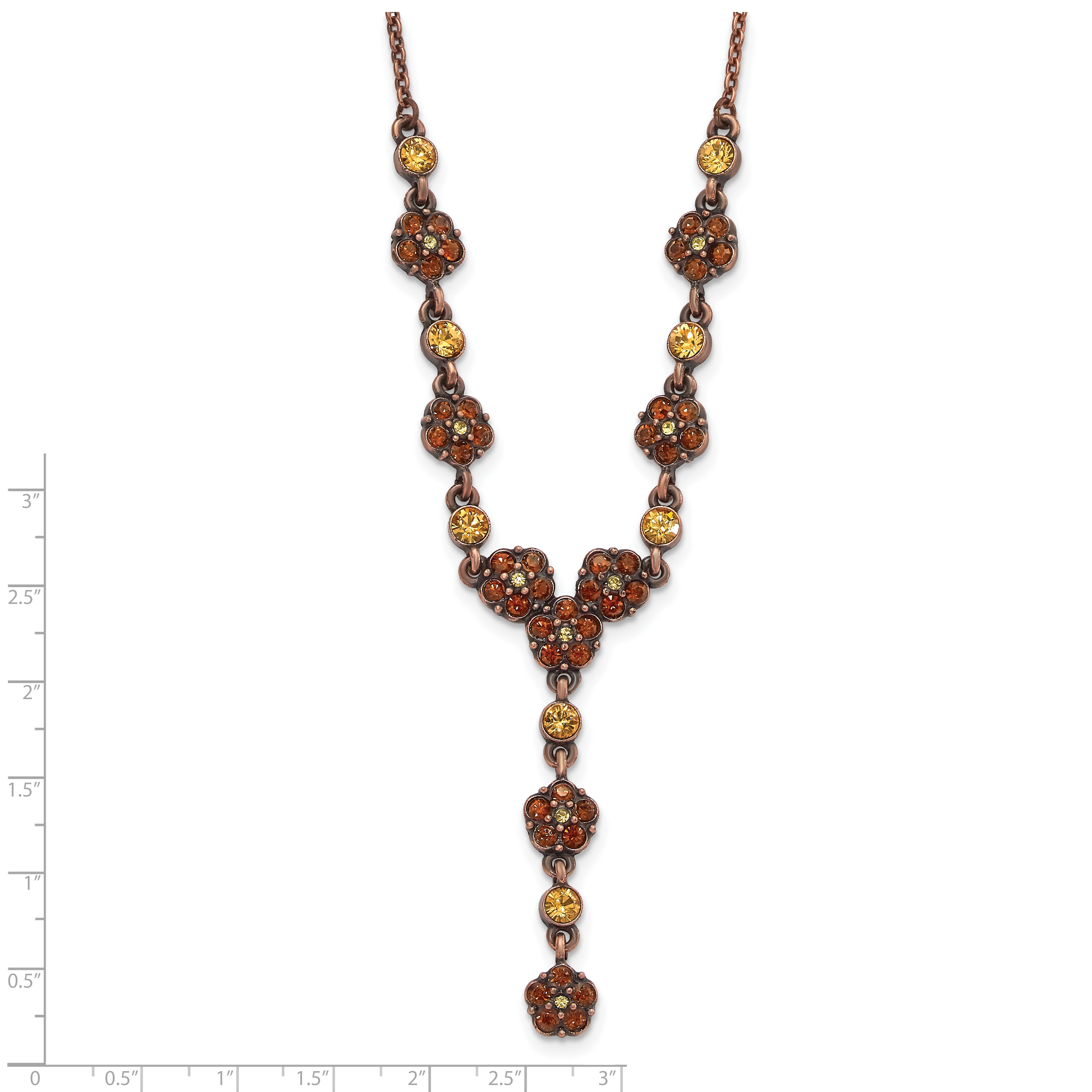 1928 Jewelry Copper-tone Light Colorado and Brown Crystal Floral Shape 15 inch Y Necklace with 3 inch extension