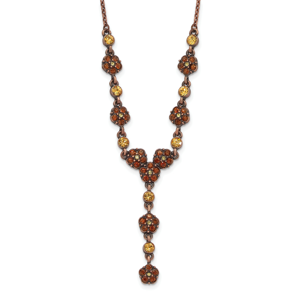 1928 Jewelry Copper-tone Light Colorado and Brown Crystal Floral Shape 15 inch Y Necklace with 3 inch extension