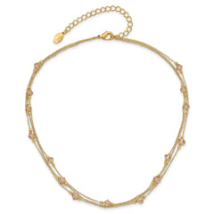 1928 Jewelry Gold-tone Link Light Colorado Faceted Acrylic Beads Three Strand w/ 3 inch extension Necklace