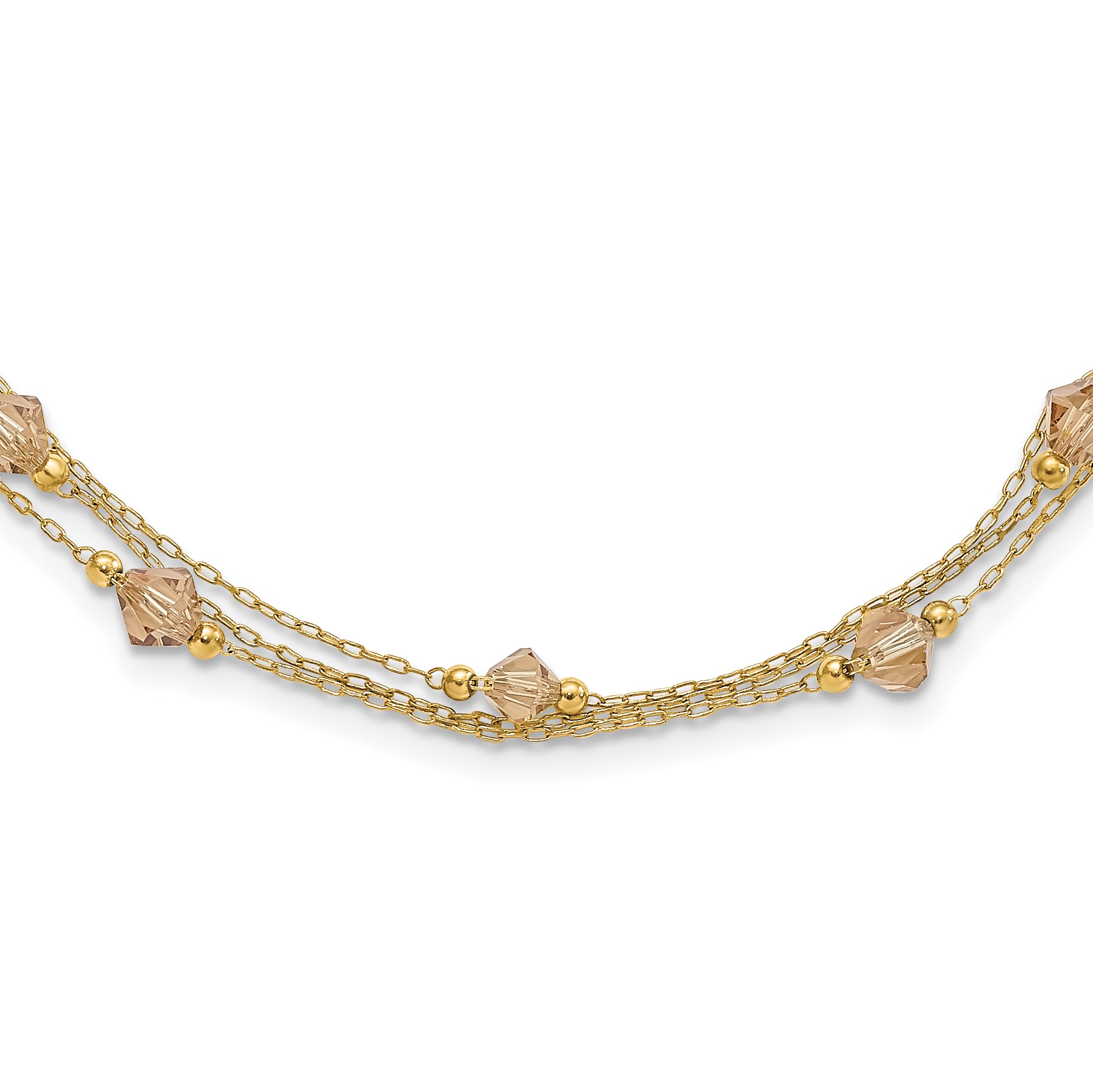 1928 Jewelry Gold-tone Link Light Colorado Faceted Acrylic Beads Three Strand w/ 3 inch extension Necklace