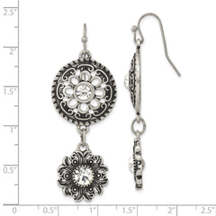 Silver-tone Floral Dangle Earrings with Clear Glass Accents – Vintage Inspired 50mm