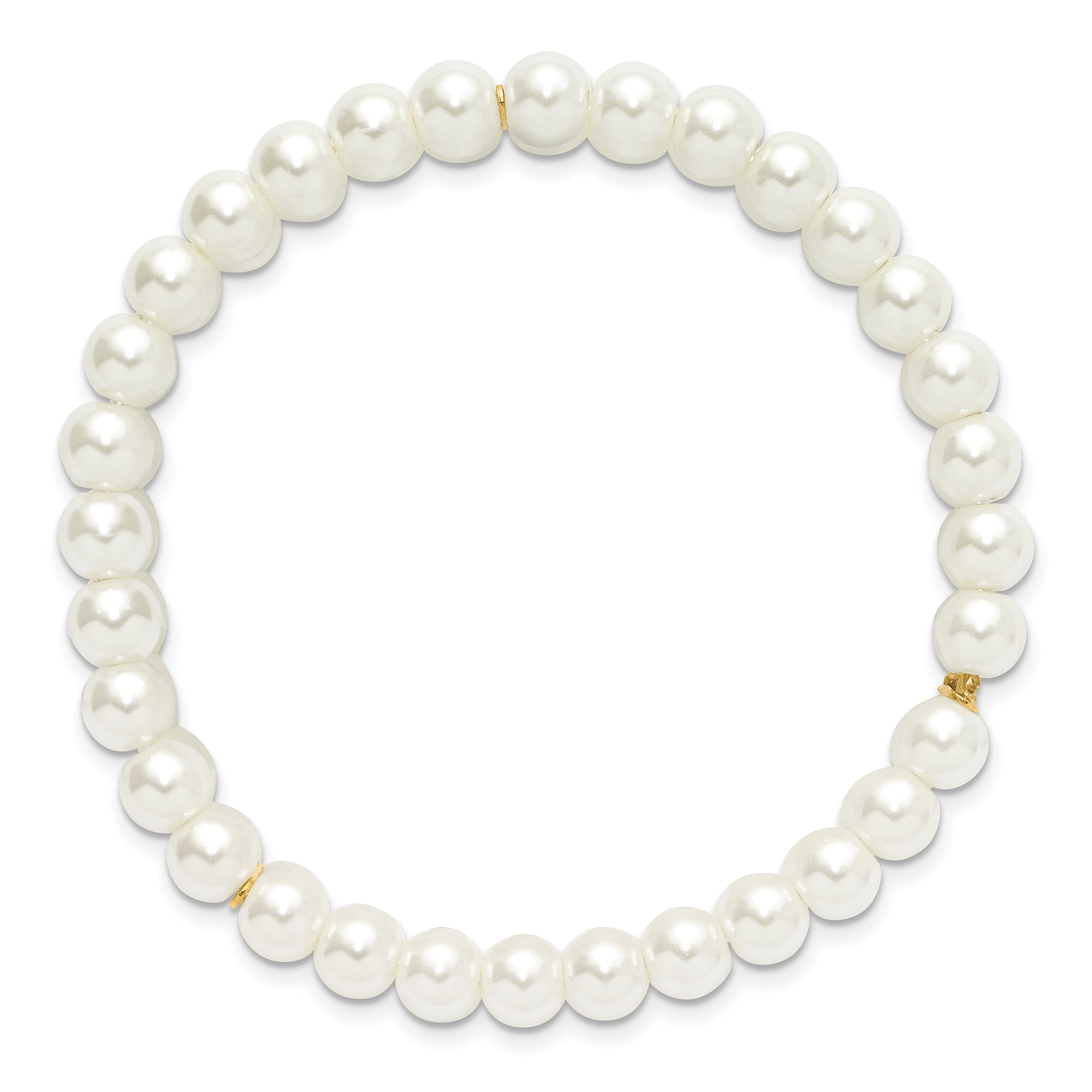 1928 Jewelry Gold-tone 6mm Ivory Cultura Imitation Pearl 3 Row Stretch Bracelet