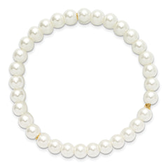 1928 Jewelry Gold-tone 6mm Ivory Cultura Imitation Pearl 3 Row Stretch Bracelet