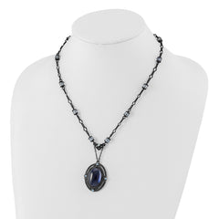 1928 Vintage Black-Plated Blue Crystal Necklace with Extension