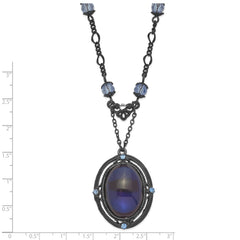 1928 Vintage Black-Plated Blue Crystal Necklace with Extension