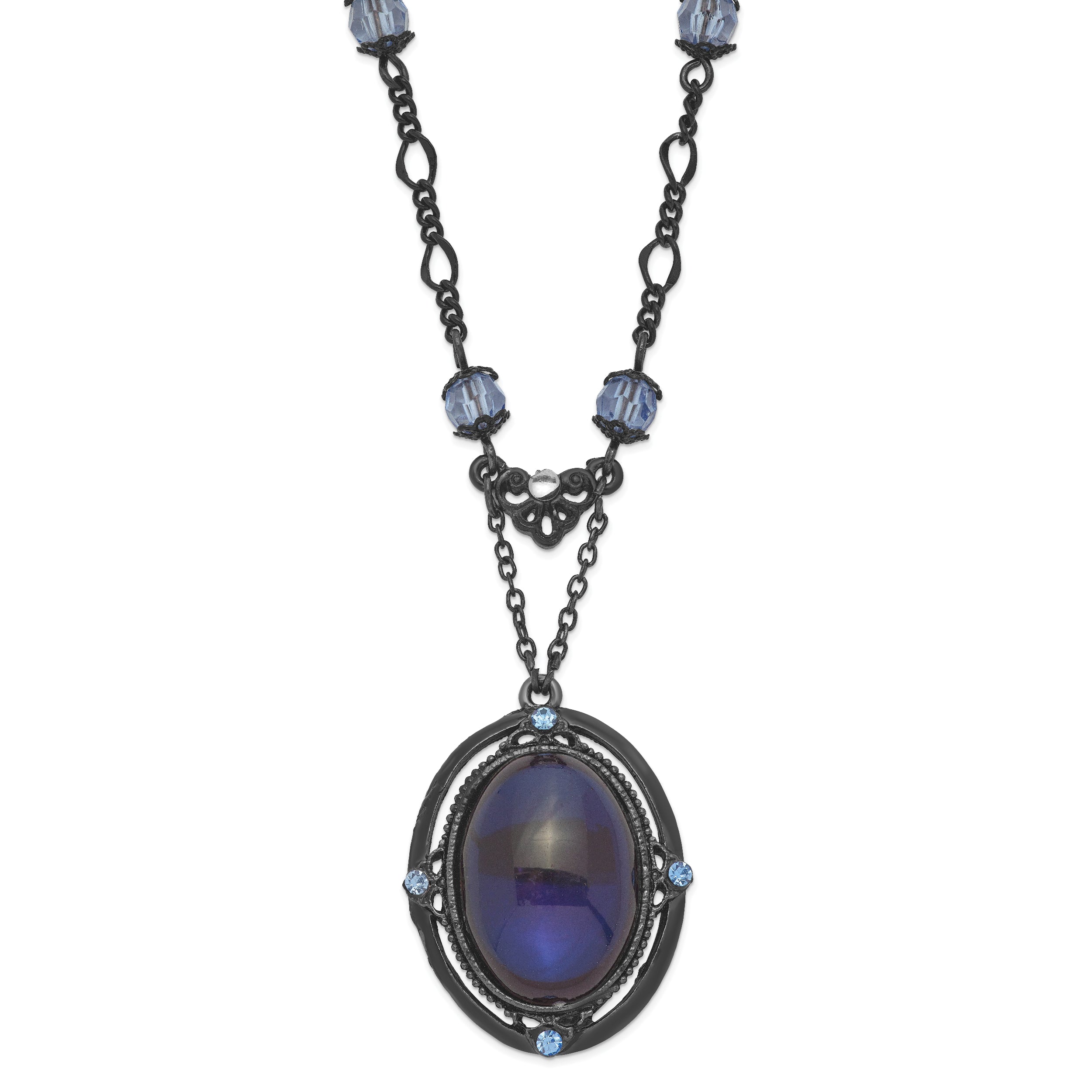 1928 Jewelry Black-plated Light Blue and Dark Blue Crystal 16 inch Necklace with 3 inch extension