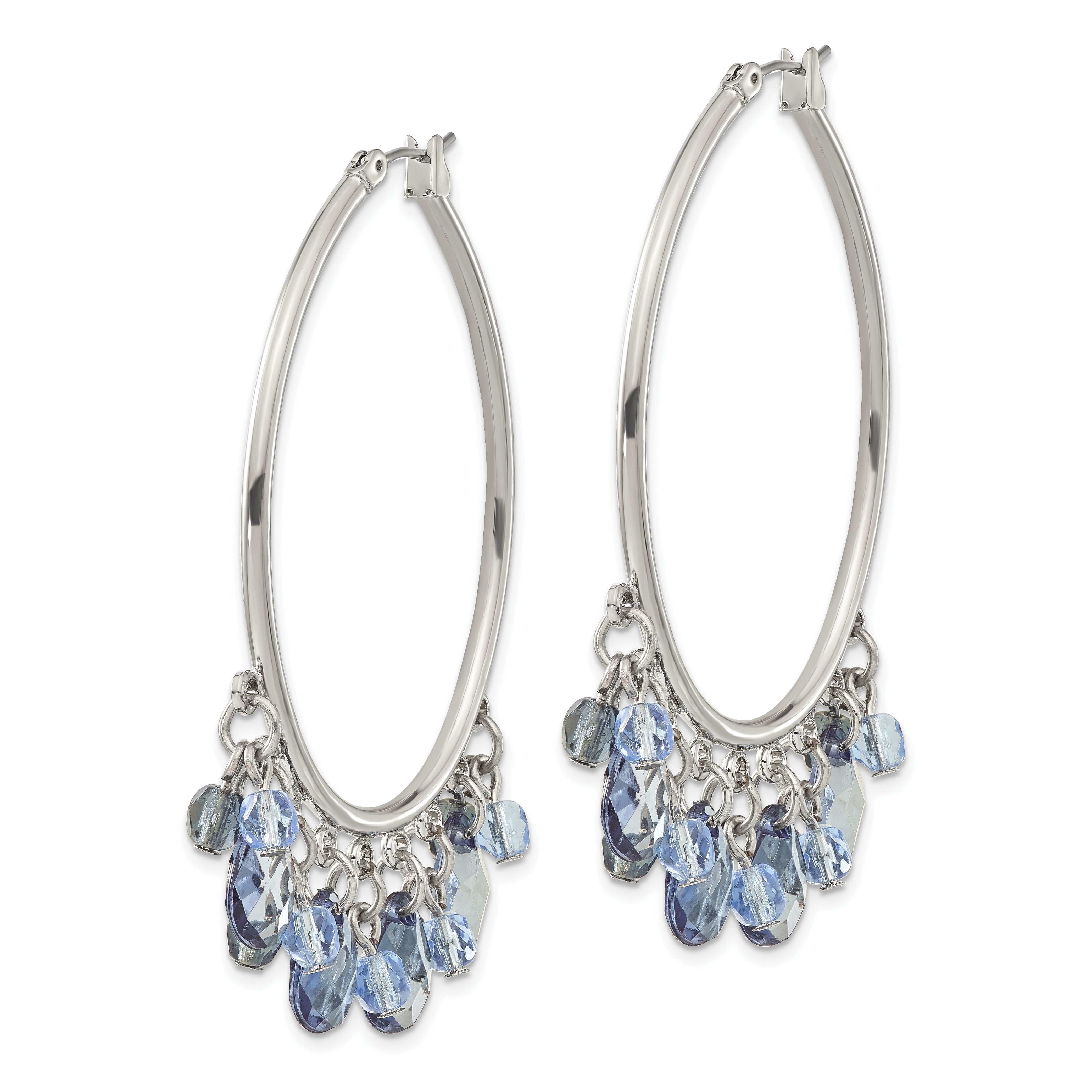 1928 Jewelry Silver-Tone Blue Crystal Hoop Earrings, Vintage-Inspired Polished Design