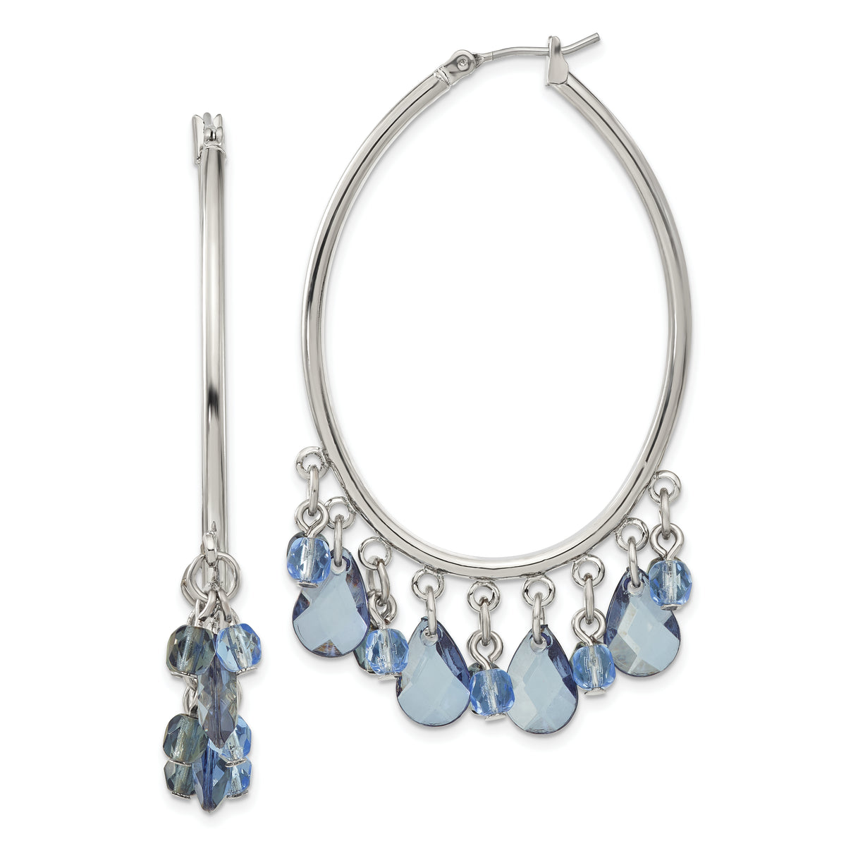 1928 Jewelry Silver-tone Light and Dark Blue Faceted Crystal Danble Hoop Earrings