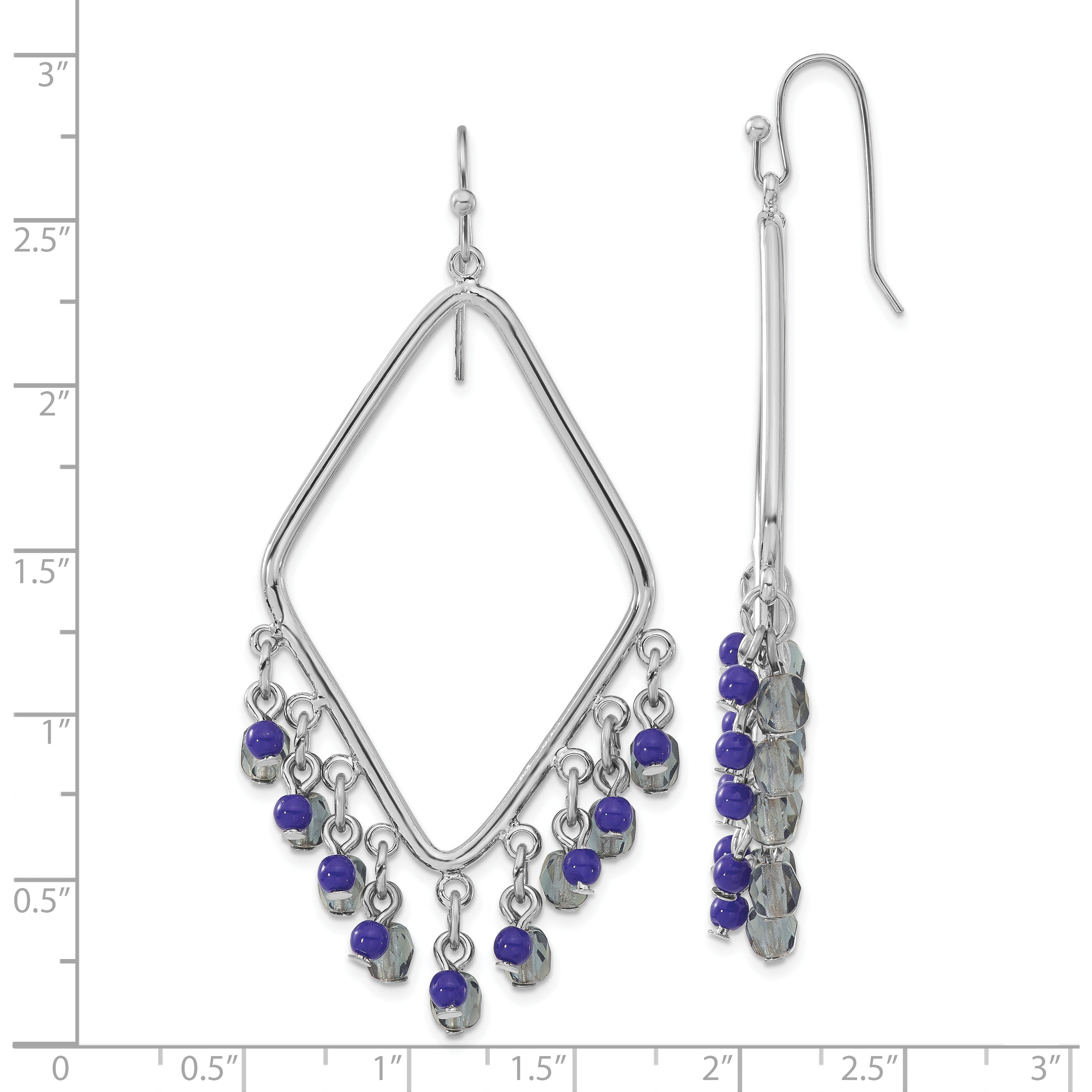 1928 Jewelry Silver-tone Light and Dark Blue Faceted Crystal Diamond Shaped Dangle Earrings