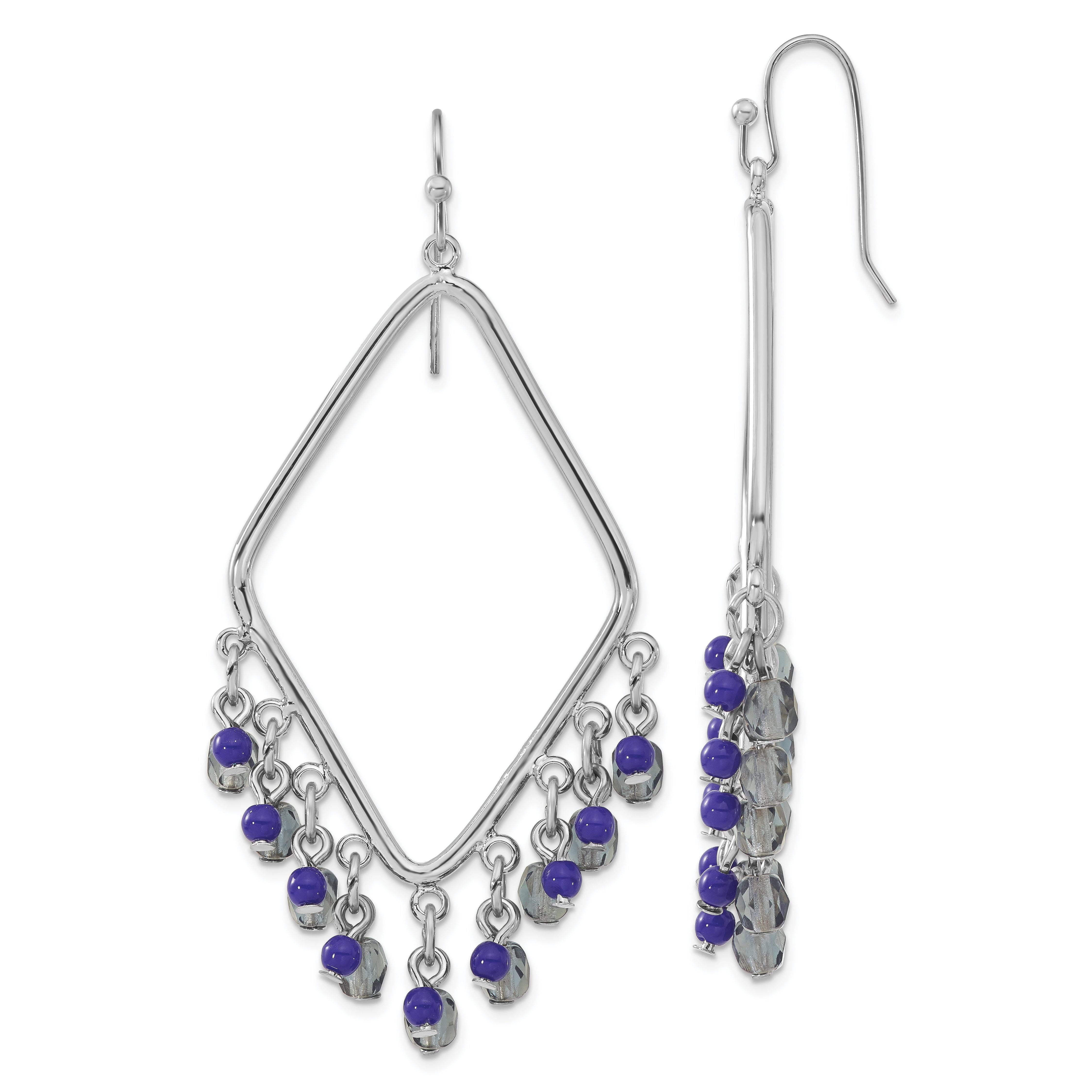 1928 Jewelry Silver-tone Light and Dark Blue Faceted Crystal Diamond Shaped Dangle Earrings