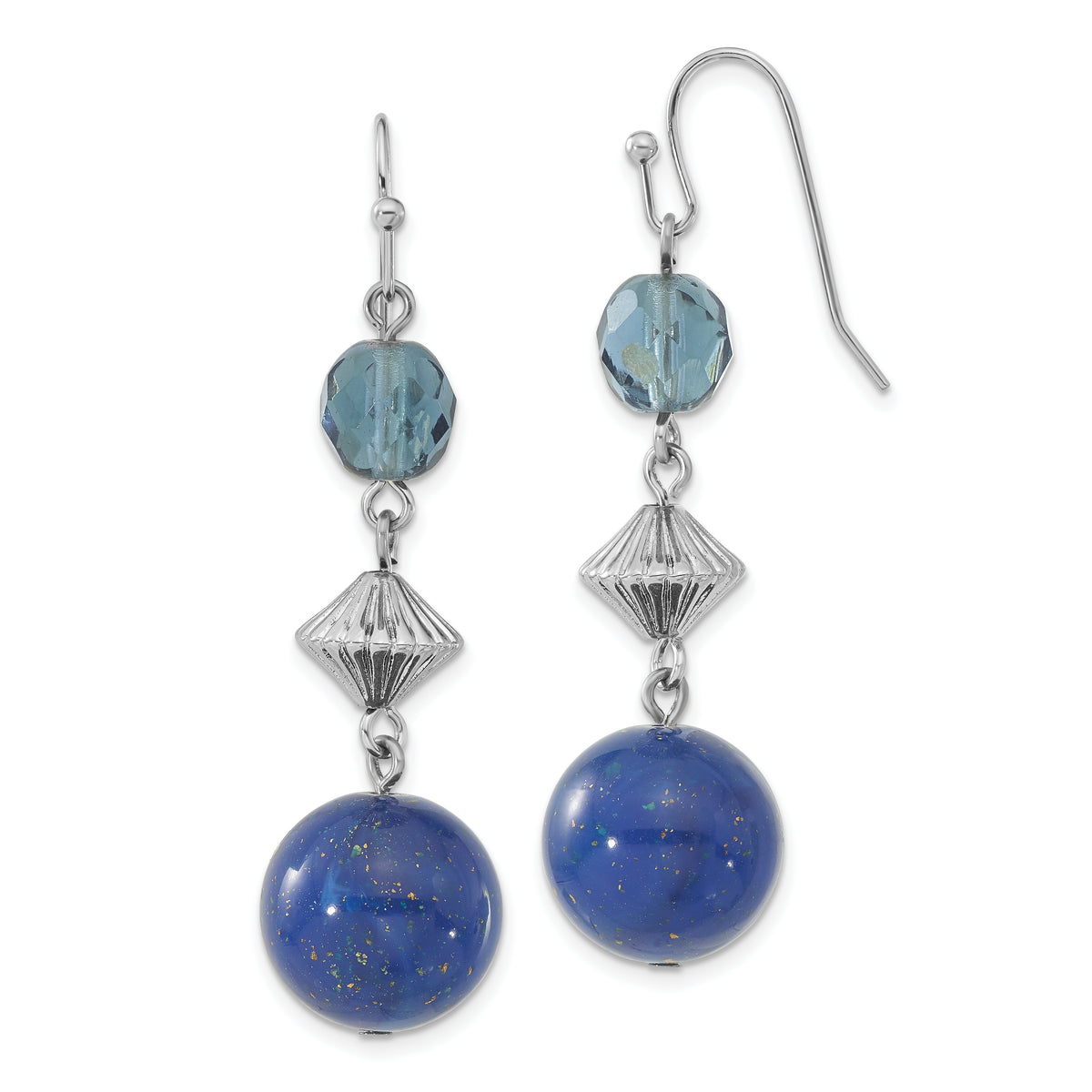 1928 Jewelry Silver-tone Blue Bead and Blue Faceted Crystal Dangle Earrings