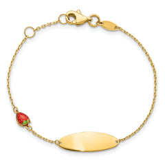 14k Enameled Strawberry Baby ID 5.5in w/.5 in Ext Bracelet