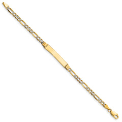 14k w/Rhodium Children's Pav‚ Figaro Link ID Bracelet