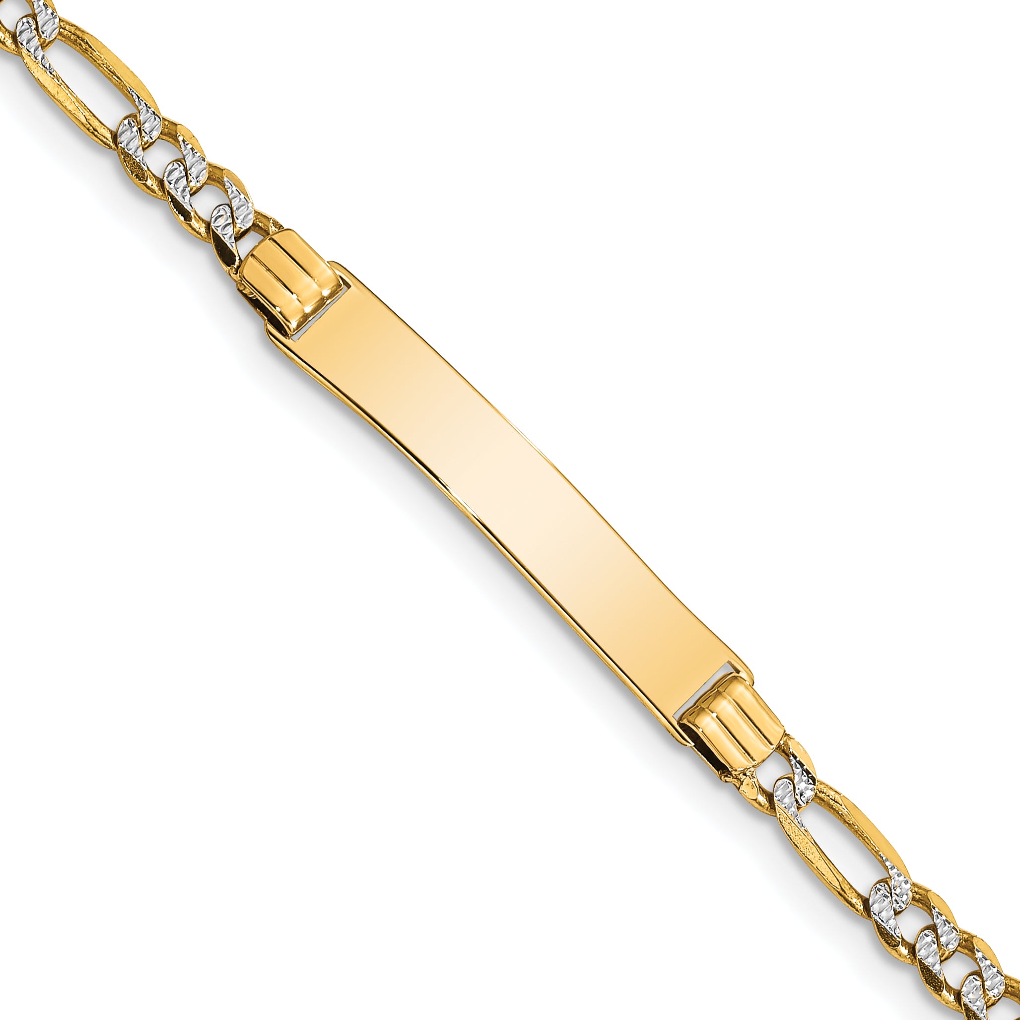 14k w/Rhodium Children's Pav‚ Figaro Link ID Bracelet