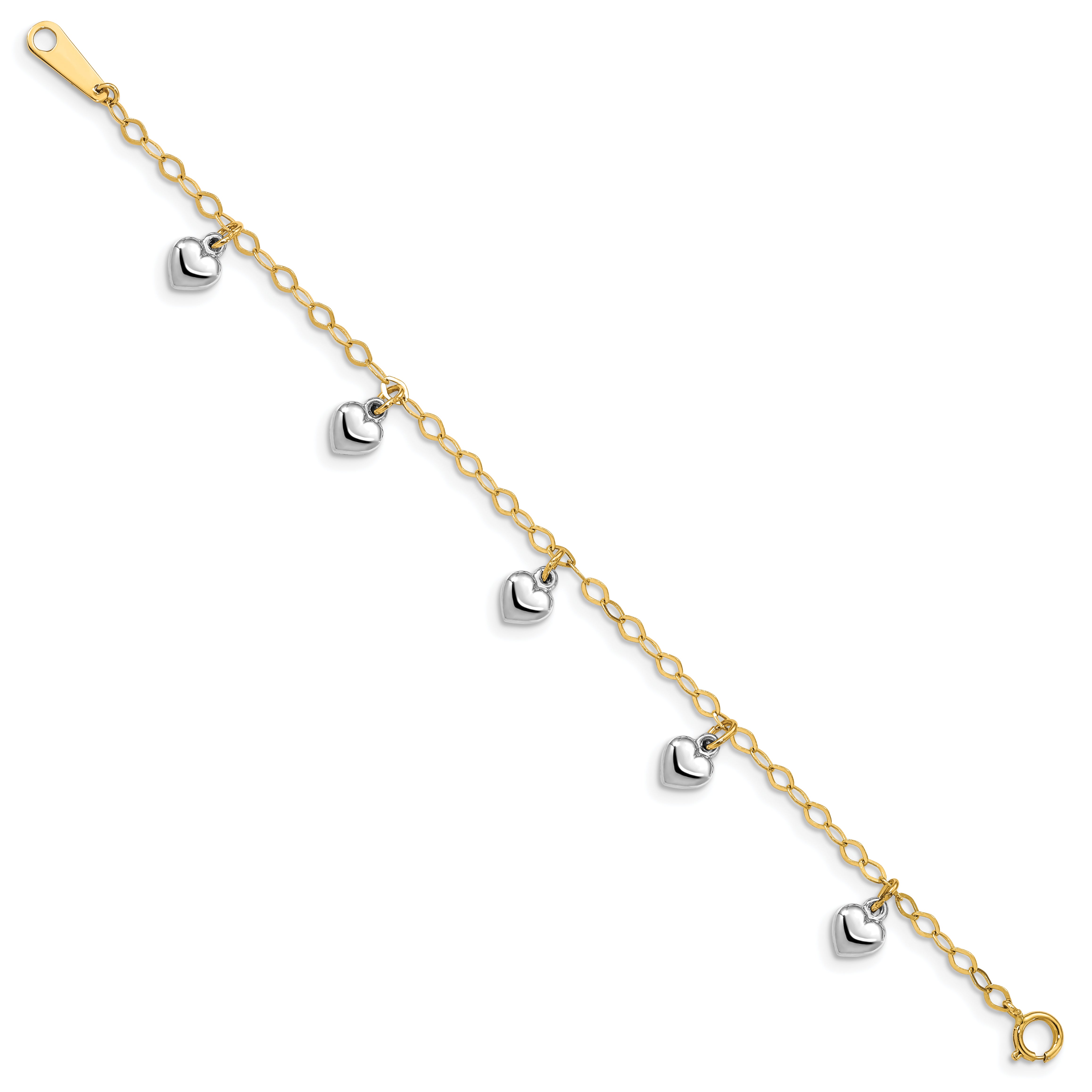 14k Two-tone Polished Dangle Heart Baby Bracelet