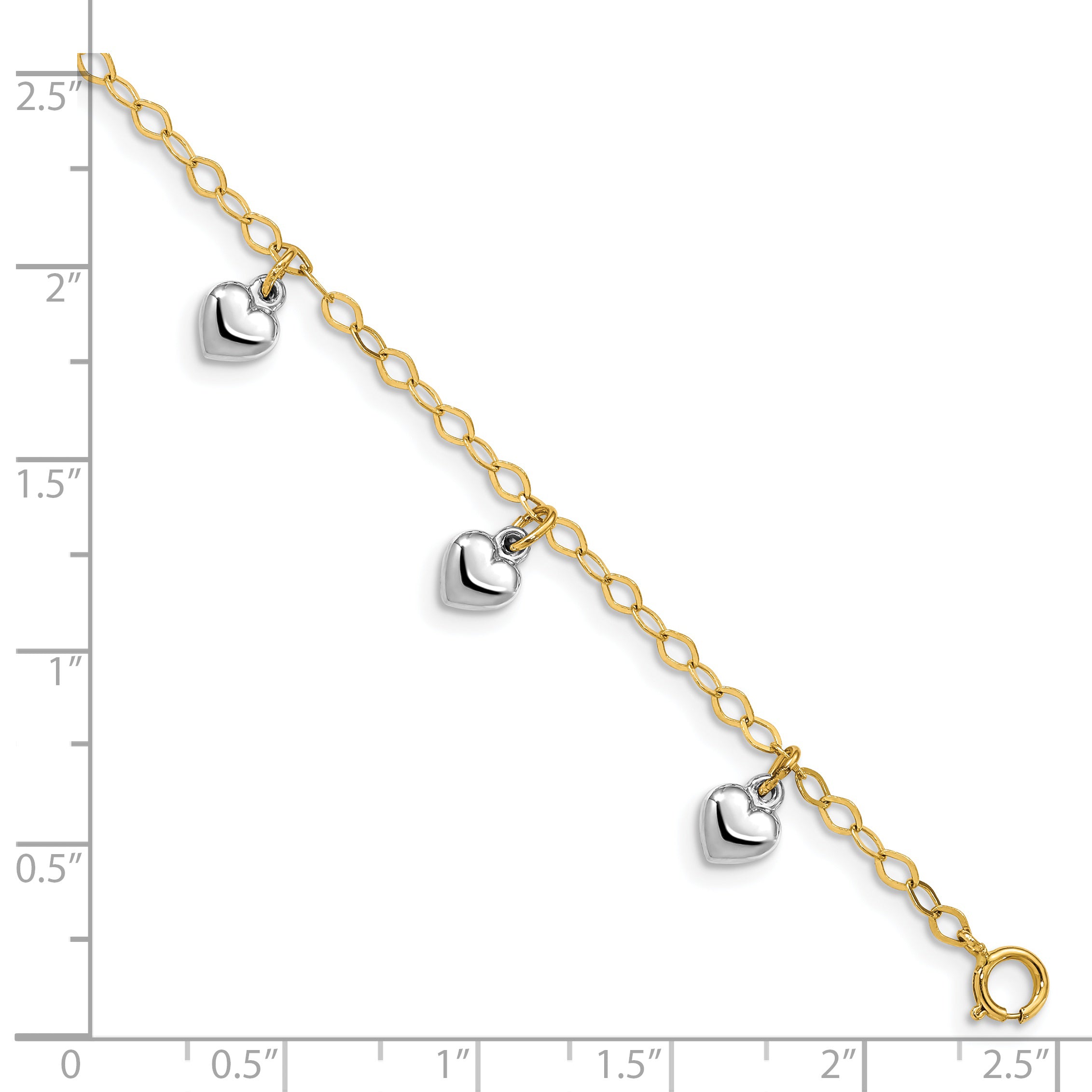 14k Two-tone Polished Dangle Heart Baby Bracelet