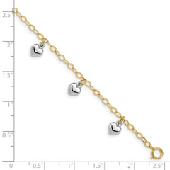 14k Two-tone Polished Dangle Heart Baby Bracelet